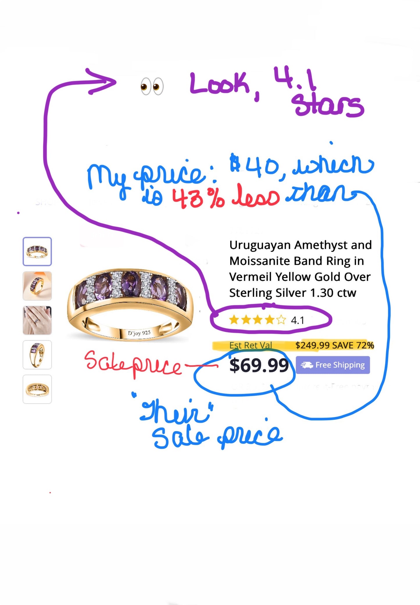Amethyst & Moissanite Size 6 Ring