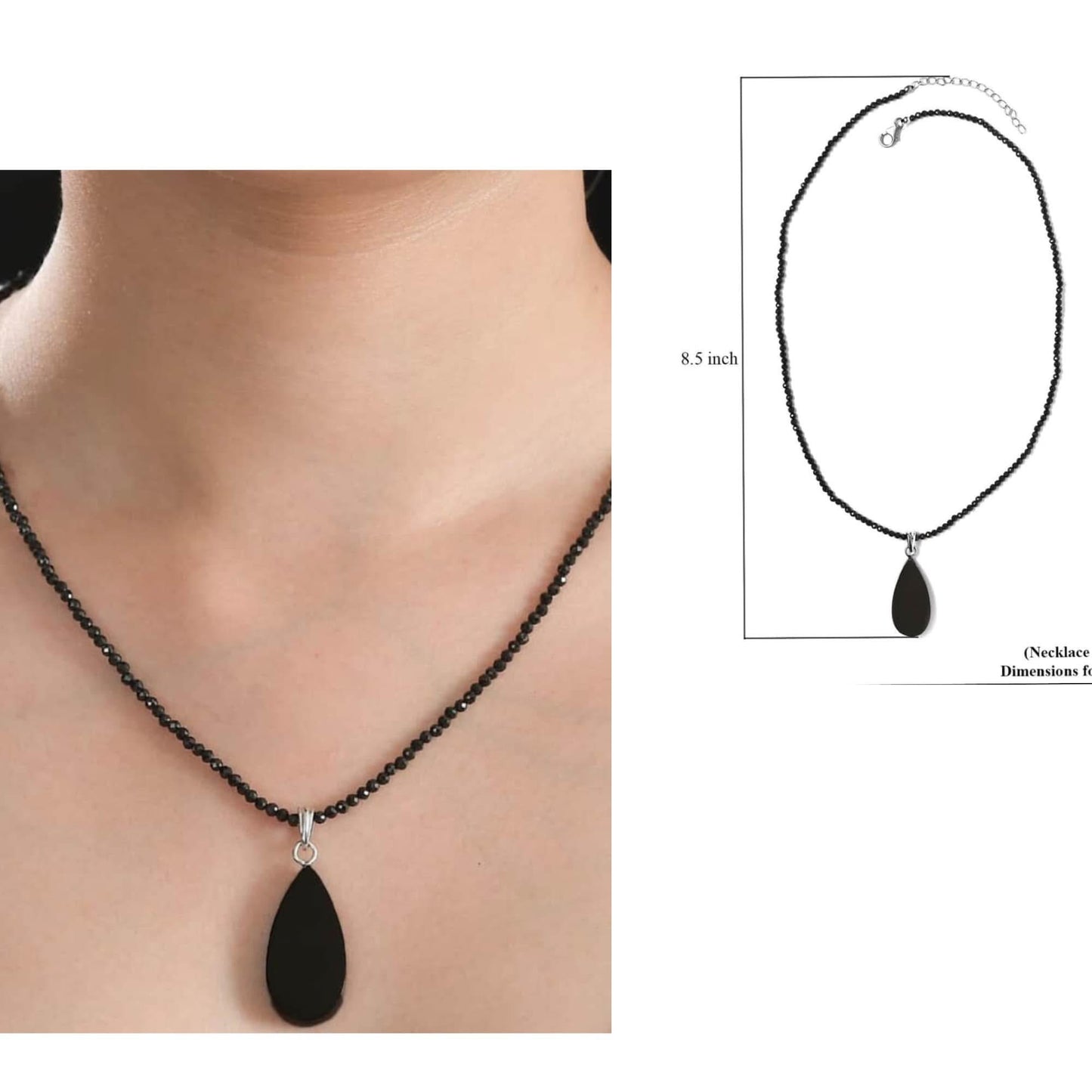 “Elite” Shungite Pendant w/Beaded & Diamond Cut Black Spinel Necklace