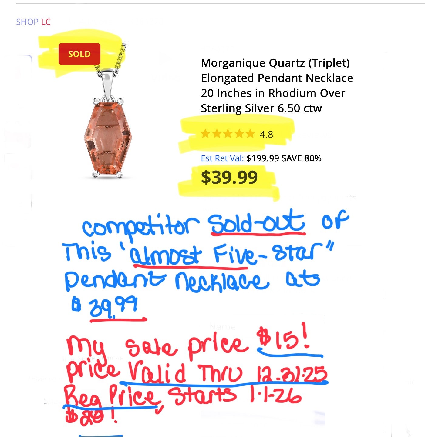 Morganique Quartz Sterling Silver Pendant Necklace