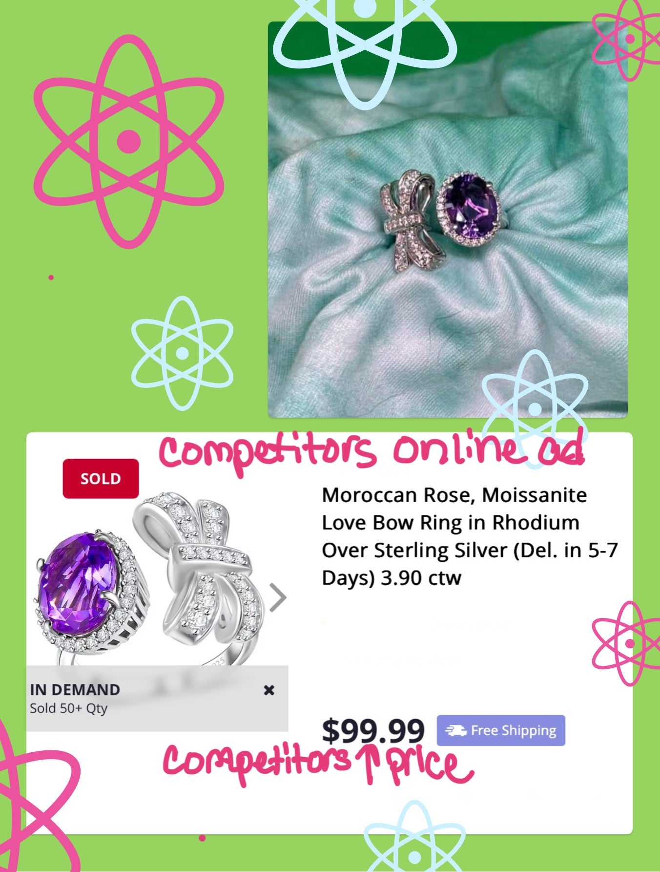 Moroccan Amethyst & Moissanite Size 7 Ring