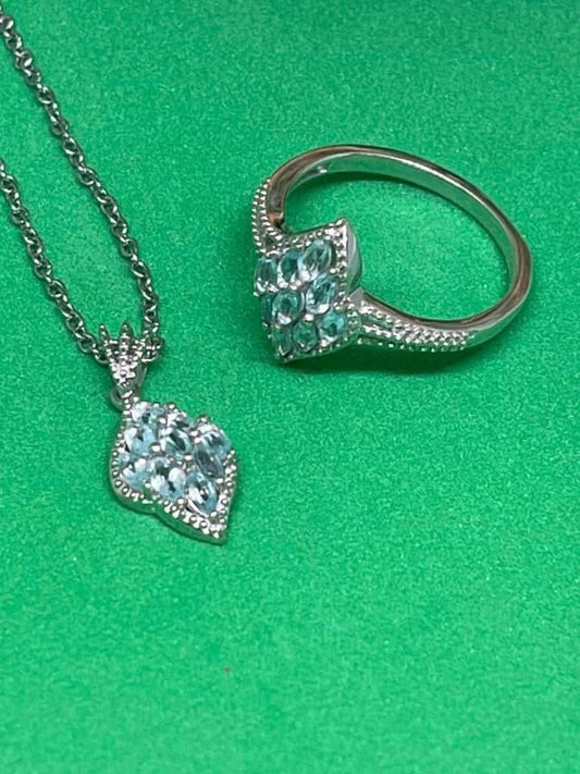 Betroka Blue Apatite 2-Piece Jewelry Set (Ring & Pendant/Necklace