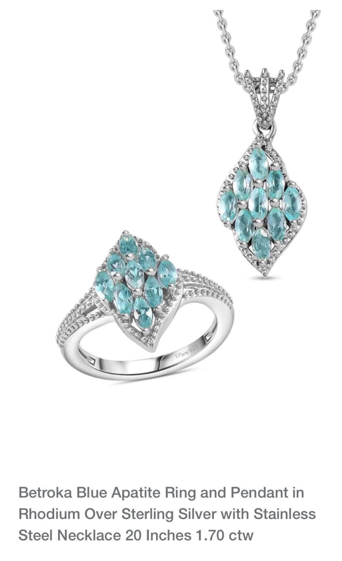Betroka Blue Apatite 2-Piece Jewelry Set (Ring & Pendant/Necklace