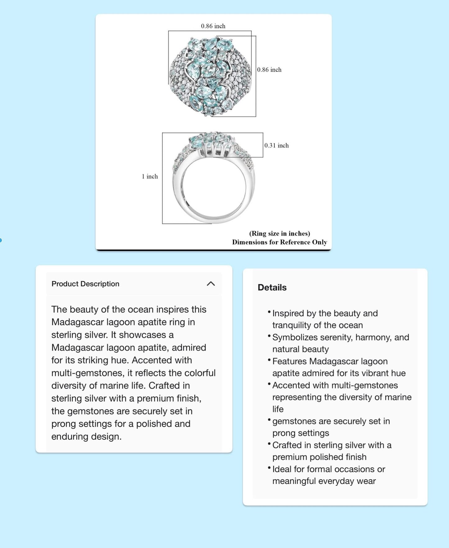 Lagoon Apatite “Ocean Blossom” Size 7 Ring