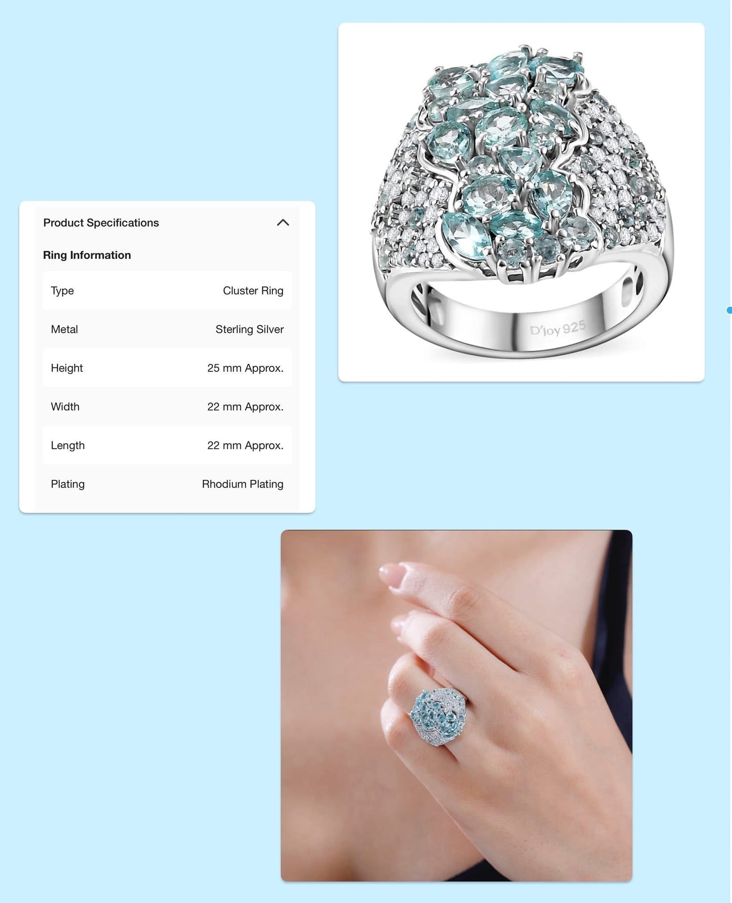 Lagoon Apatite “Ocean Blossom” Size 7 Ring