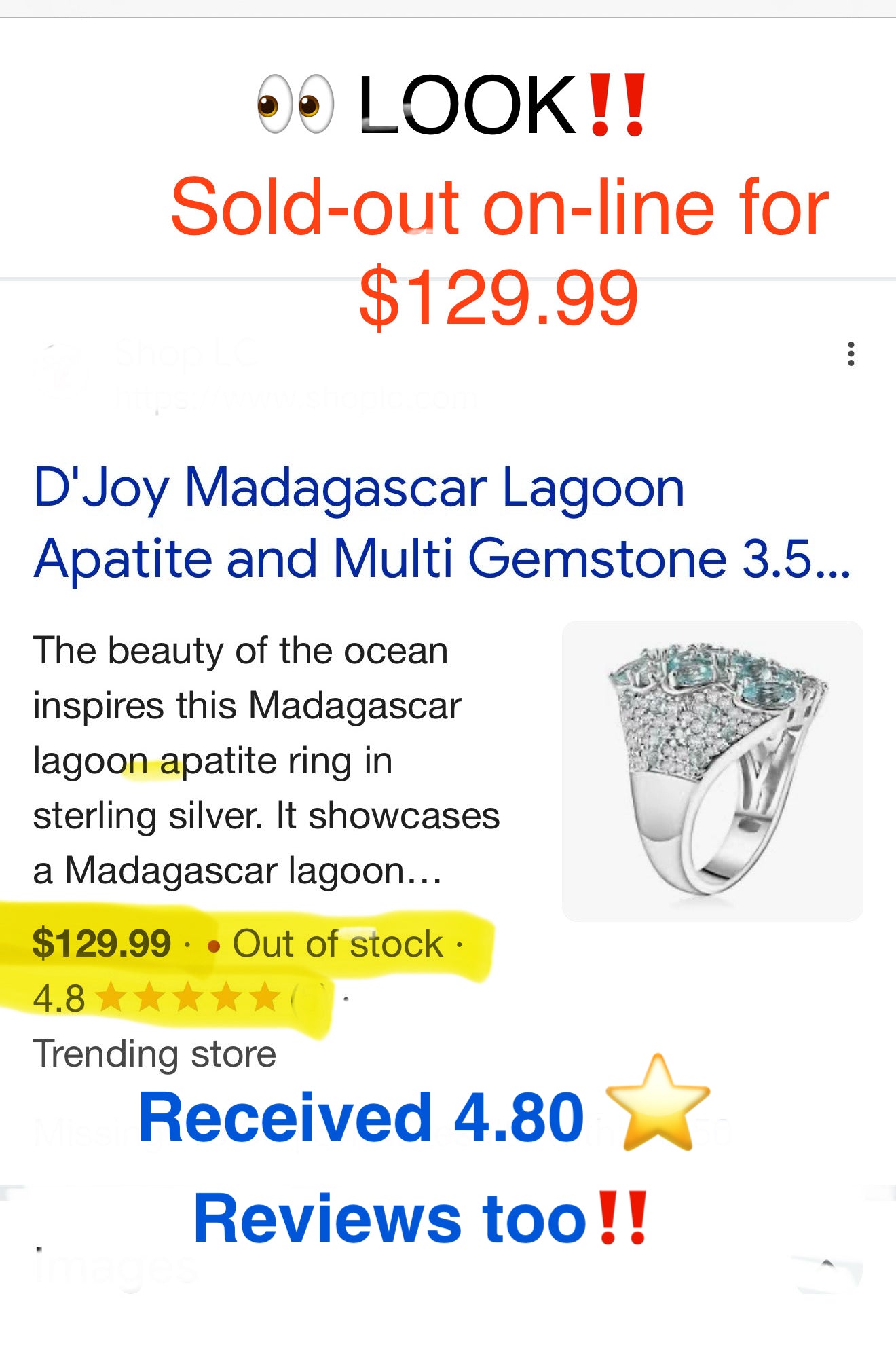 Lagoon Apatite “Ocean Blossom” Size 7 Ring