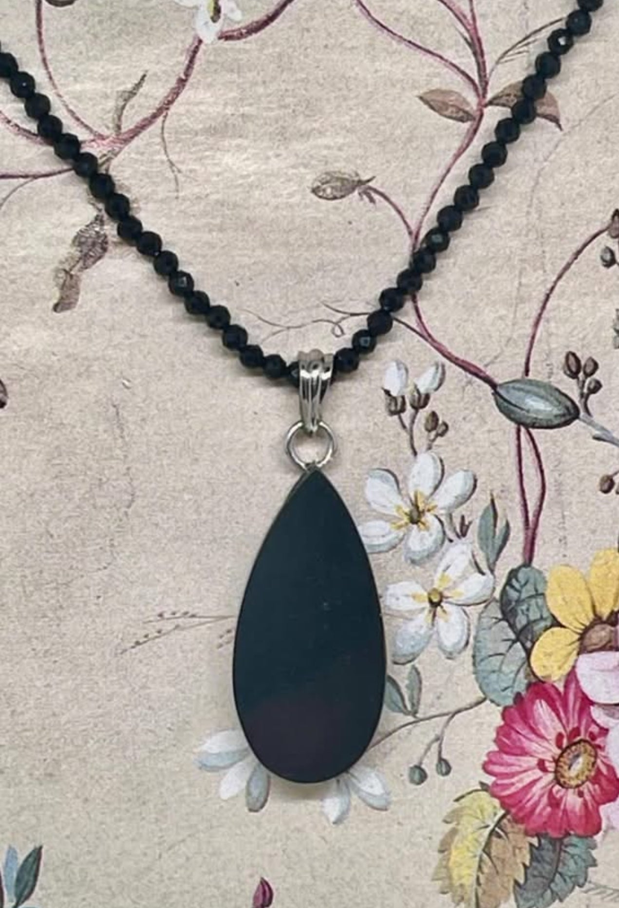 “Elite” Shungite Pendant w/Beaded & Diamond Cut Black Spinel Necklace