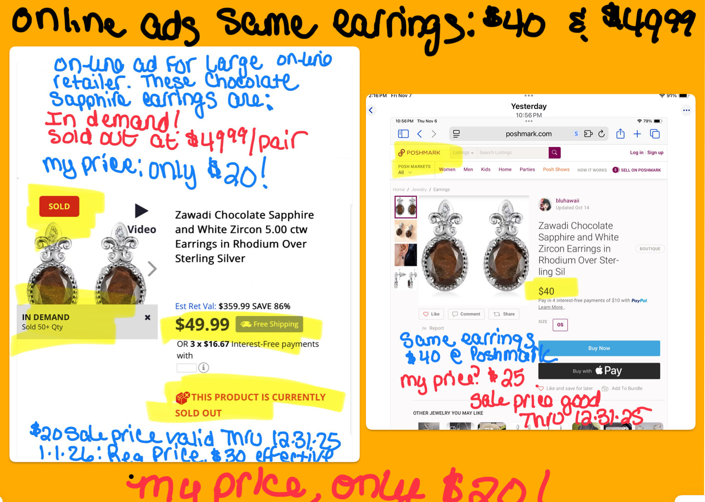 Natural Zawadi Chocolate Sapphire Earrimgs