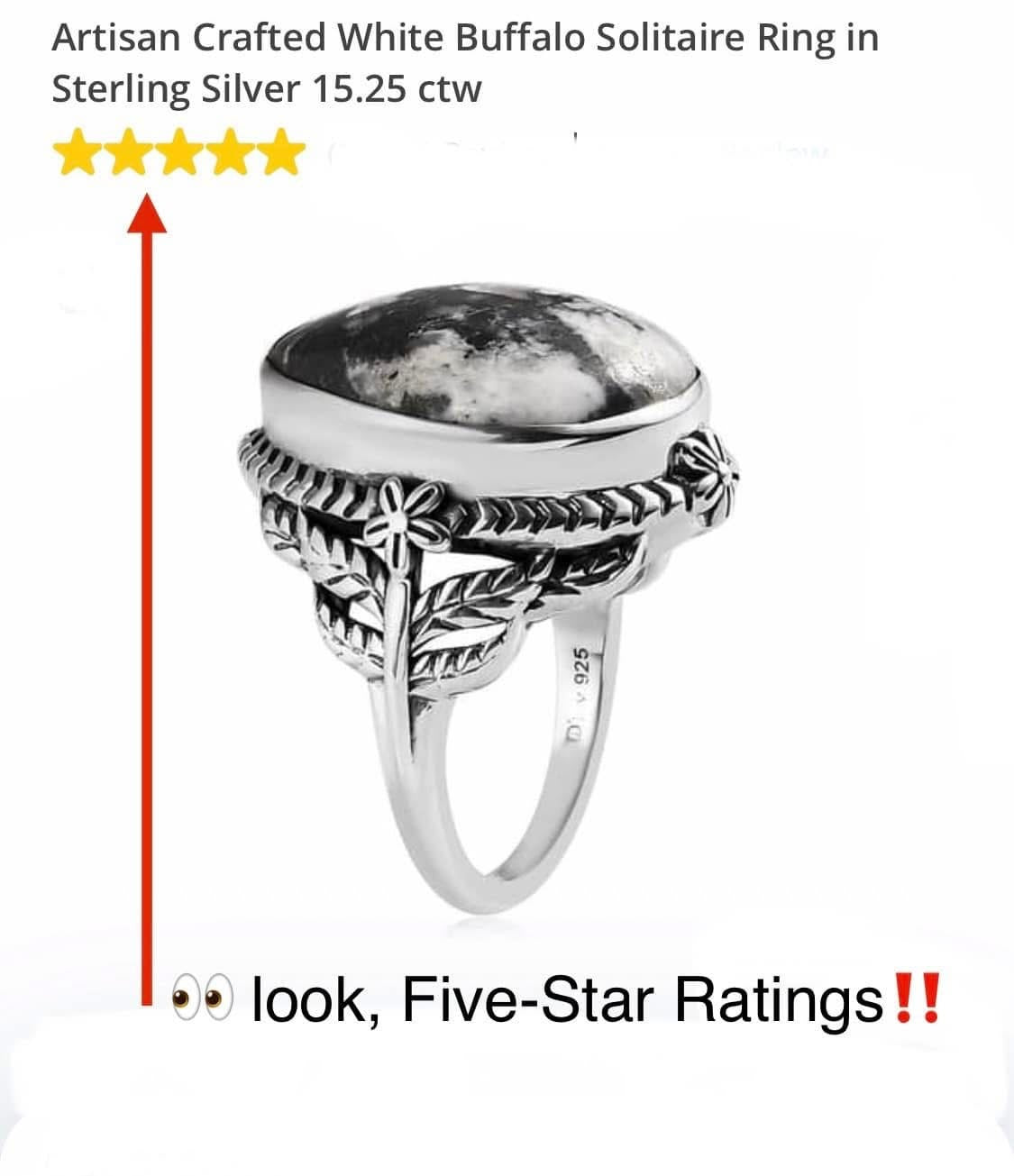 White Buffalo Sterling Silver Size 7 Ring