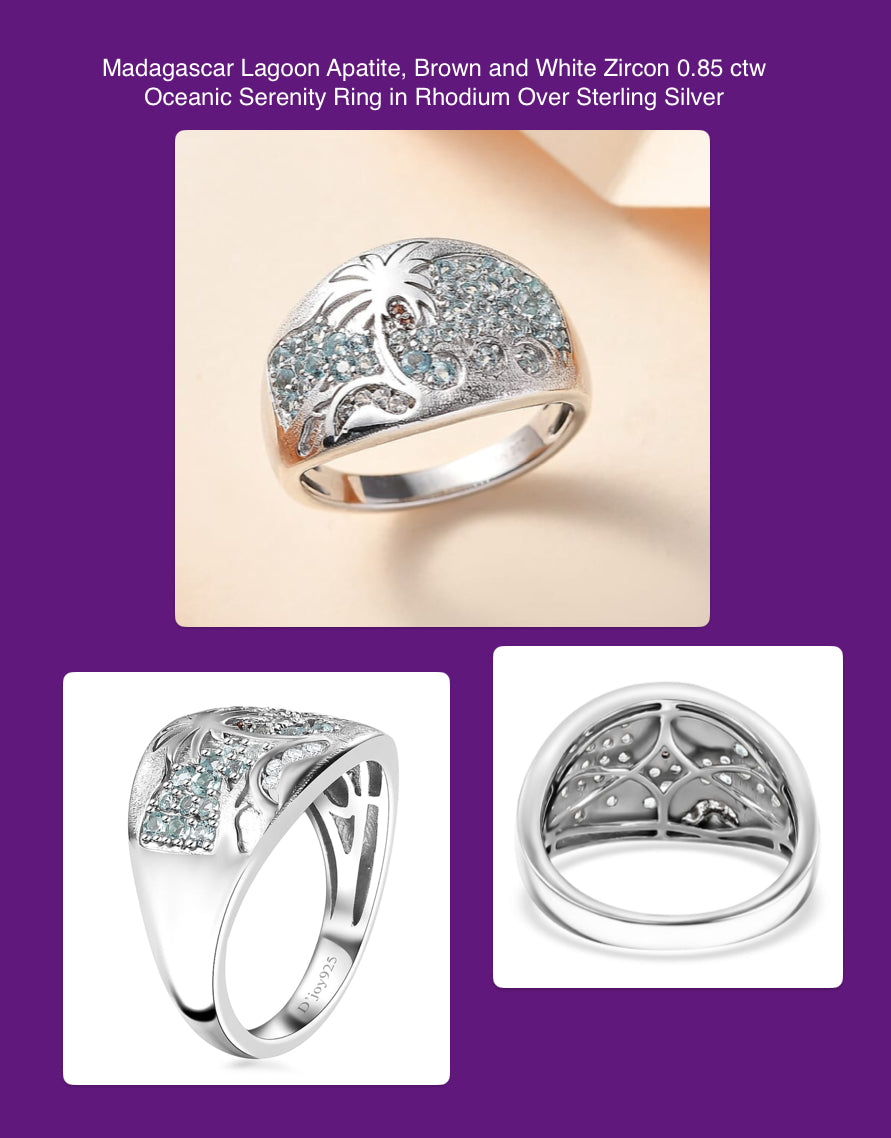 Lagoon Apatite Size 9 Ring, Sterling Silver