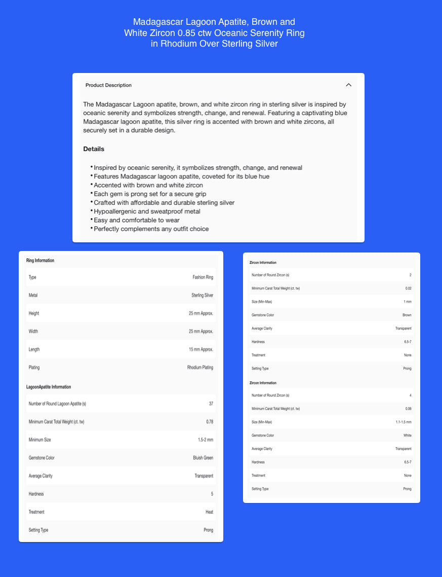 Lagoon Apatite Size 9 Ring, Sterling Silver