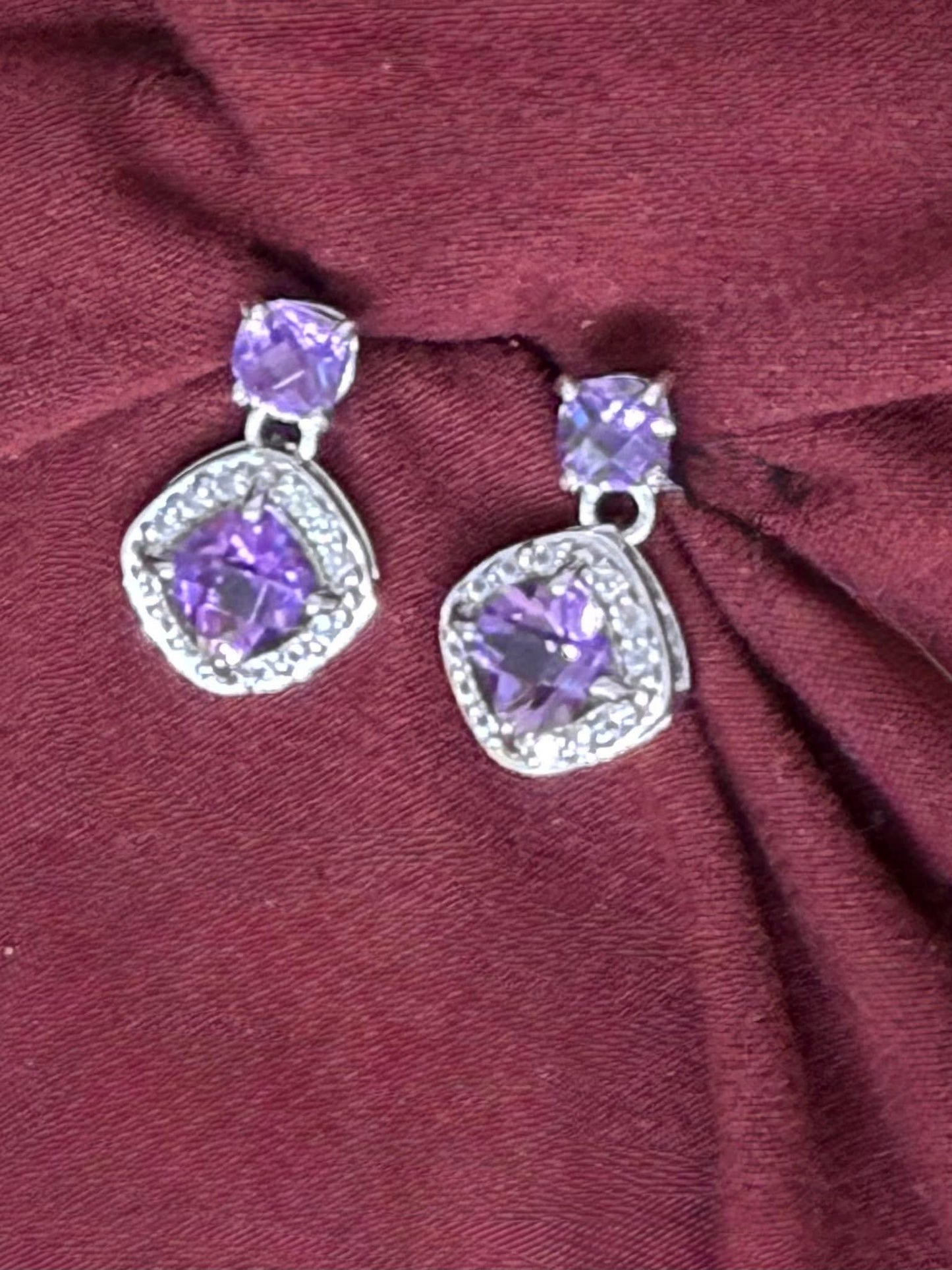 Premium African Amethyst Dangle Earrings, Sterling Silver