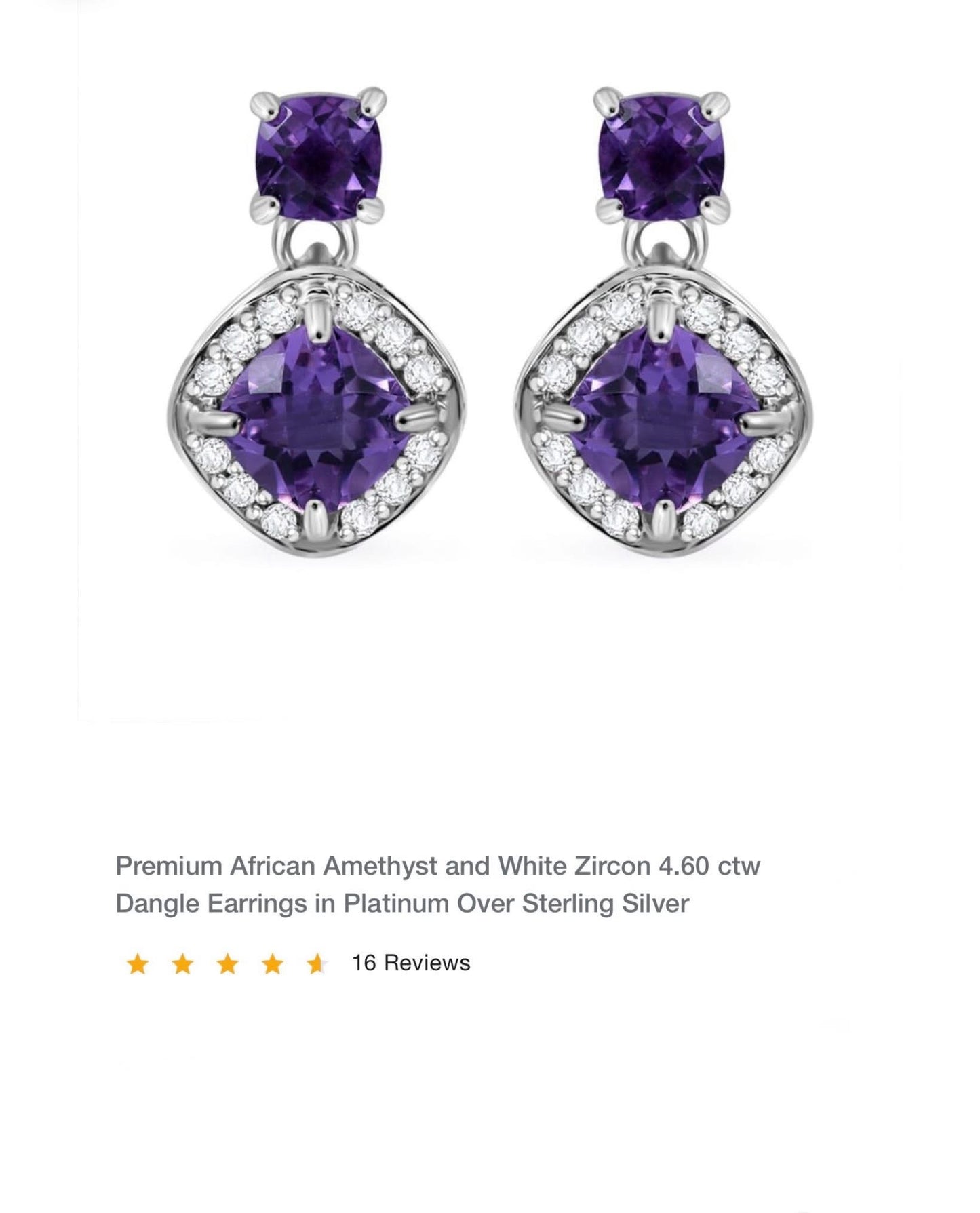 Premium African Amethyst Dangle Earrings, Sterling Silver