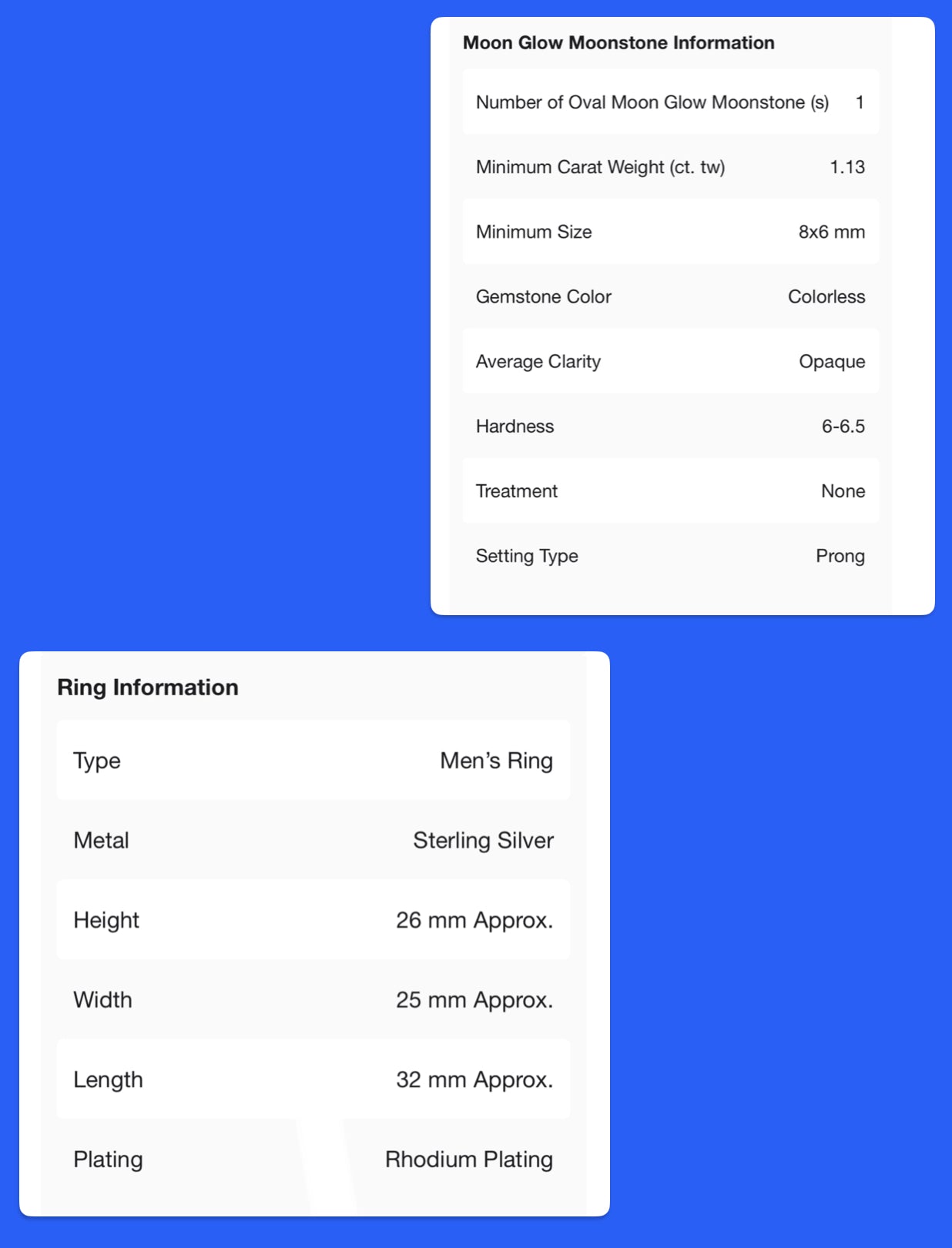 Men’s size 13 Natural Moonstone ring, Sterling Silver