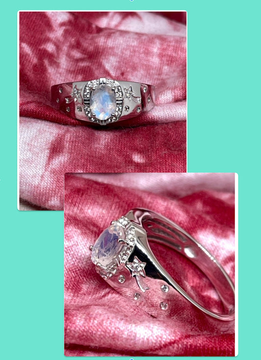 Men’s size 13 Natural Moonstone ring, Sterling Silver