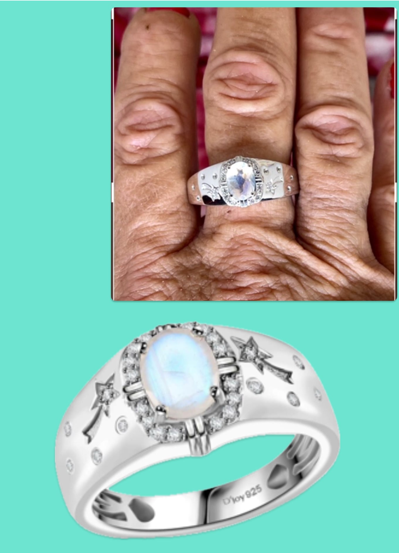 Men’s size 13 Natural Moonstone ring, Sterling Silver