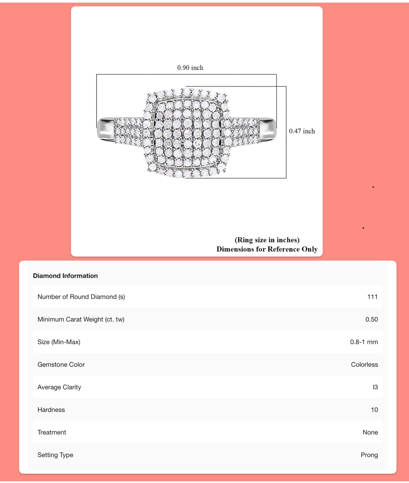 Natural Diamond, ctw: .500, Size 9 Ring